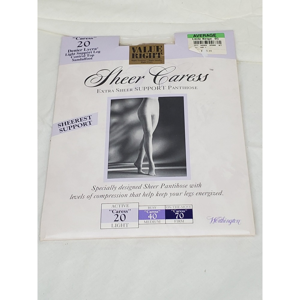 Worthington Sheer Caress‎ Pantyhose 20 Denier Light Support Sandalfoot Beige New